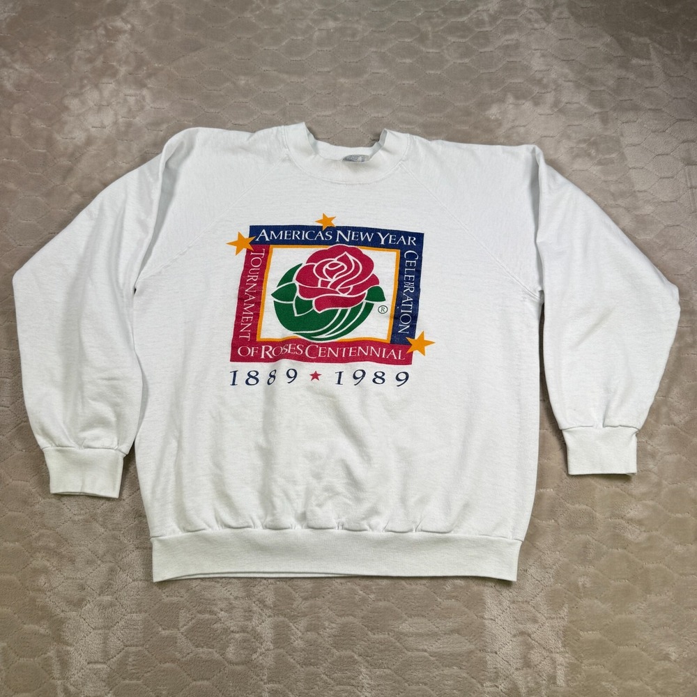 VTG 1989 Tournament of Roses Centennial Sweatshirt Tee Jays White Mens Medium
